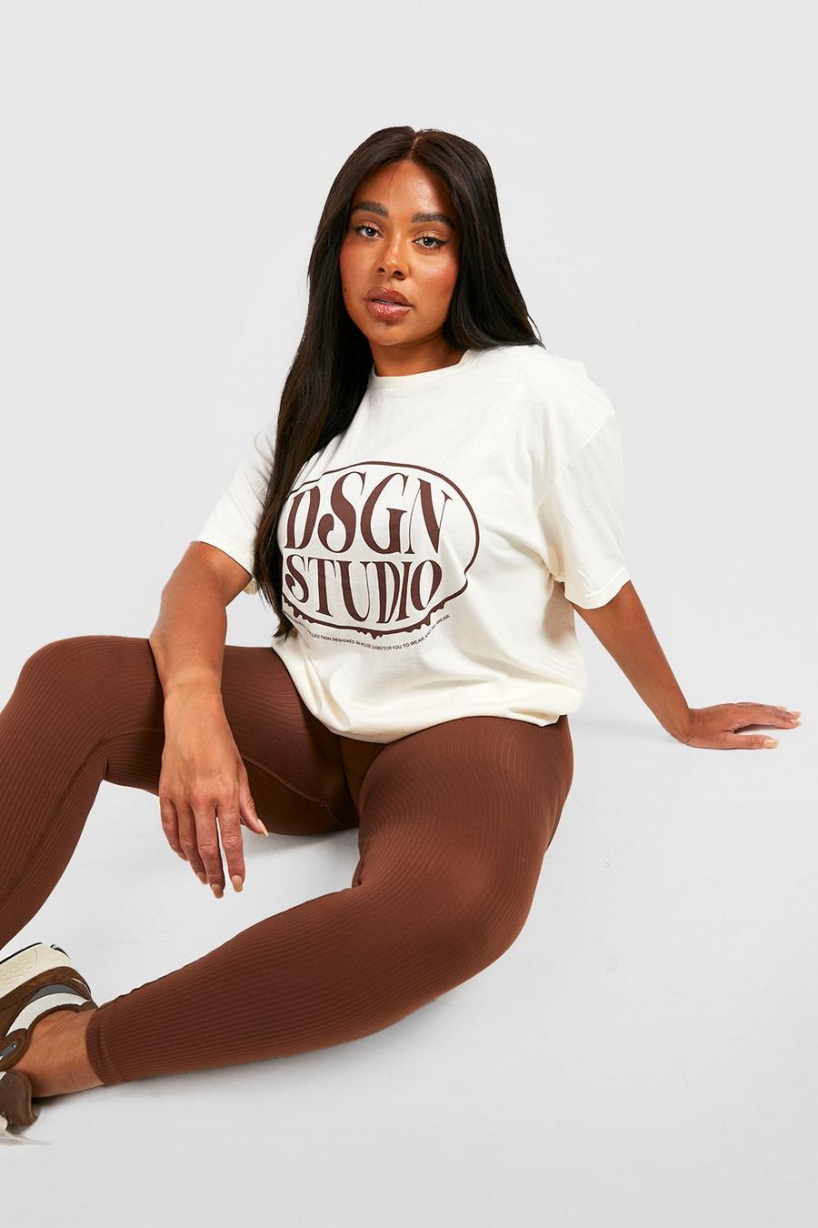 Women's Ecru Plus Dsgn Studio Chest Print Oversized T-shirt