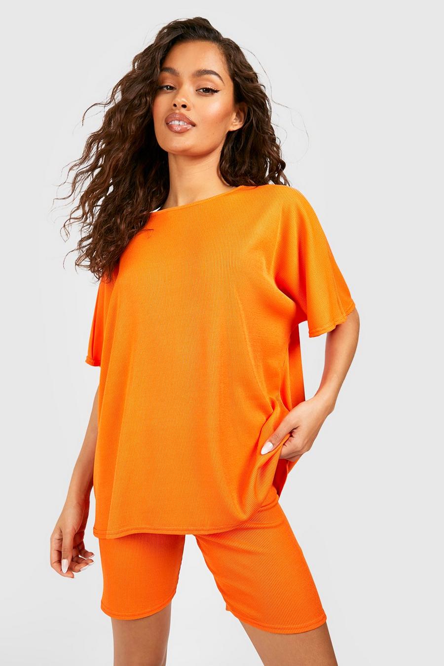 Conjunto de pantalón corto de ciclista y camiseta oversize, Tangerine