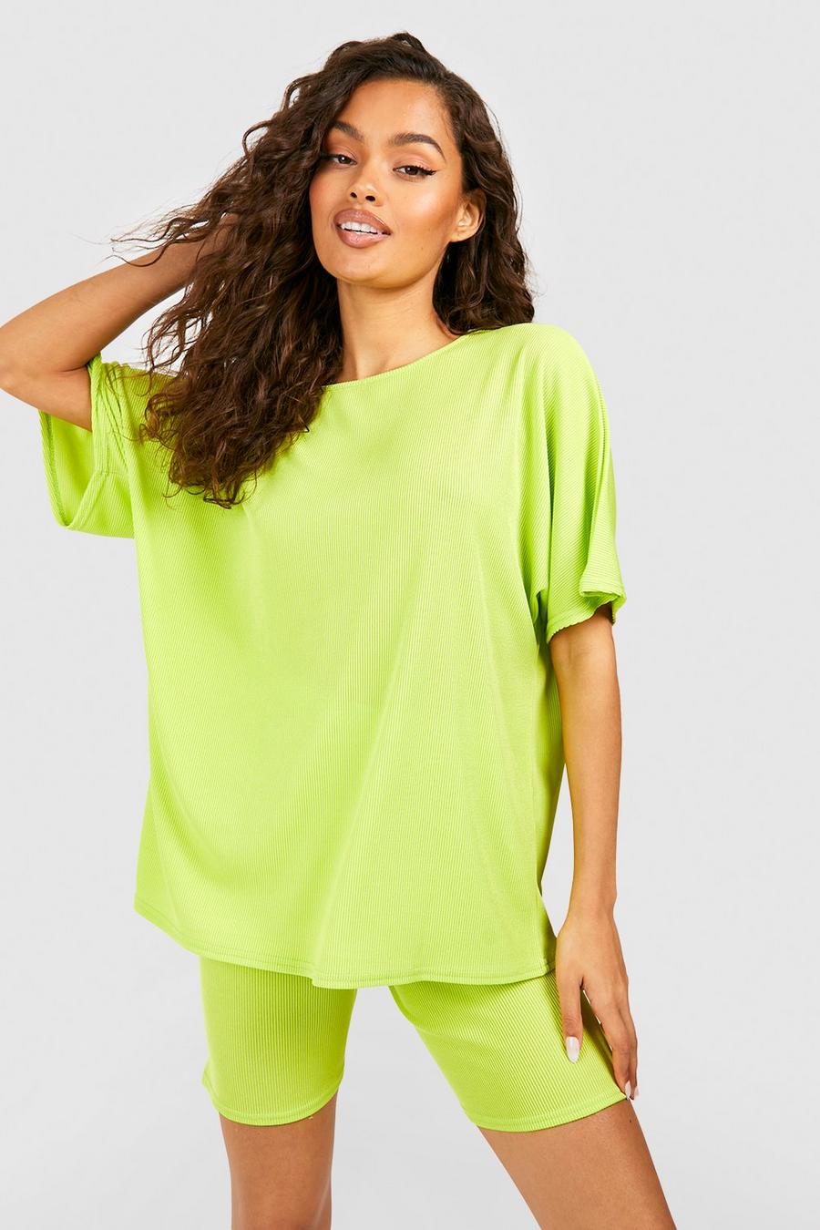 Lime Oversized T-Shirt En Fietsbroekje Set