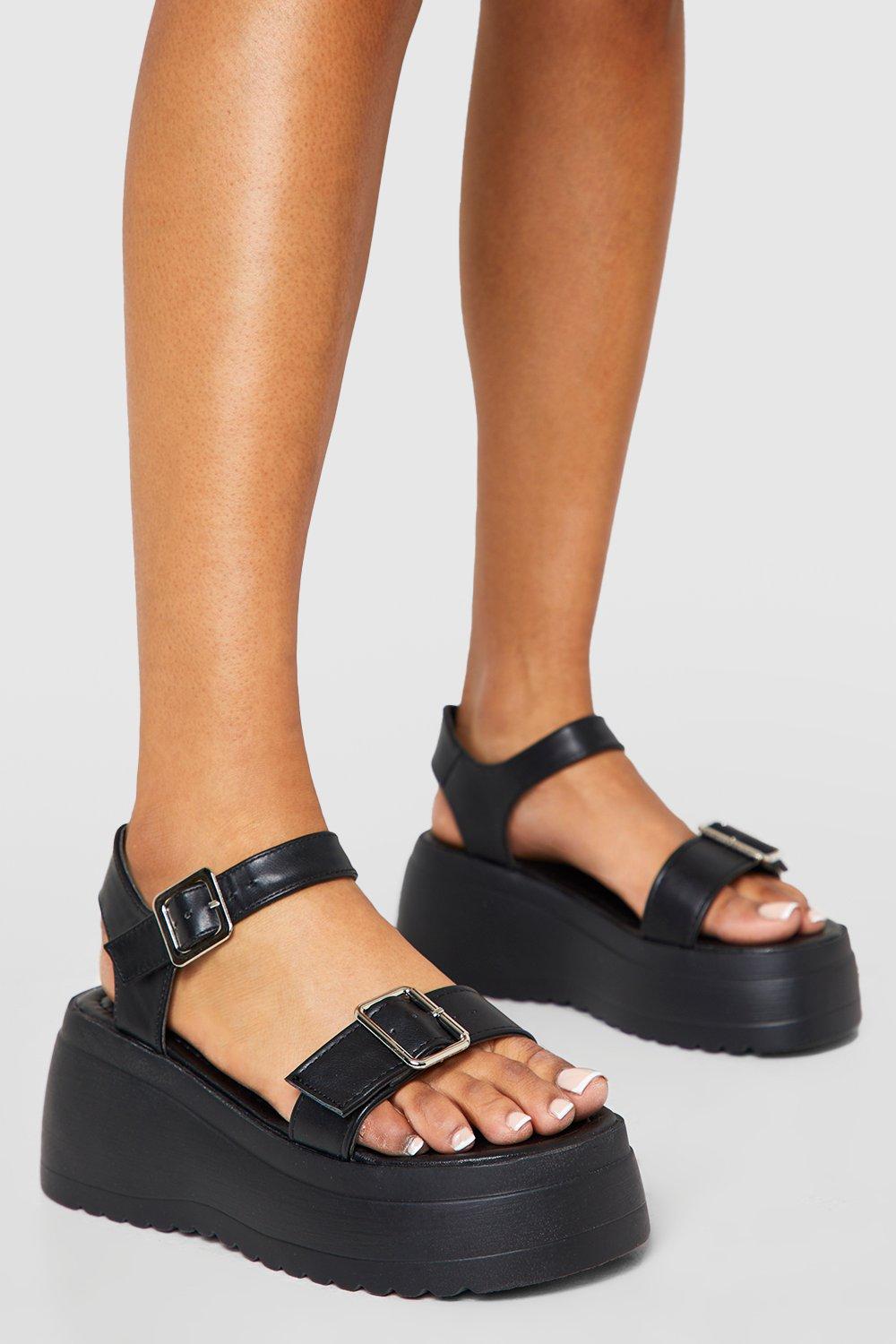 Black sales chunky flatforms