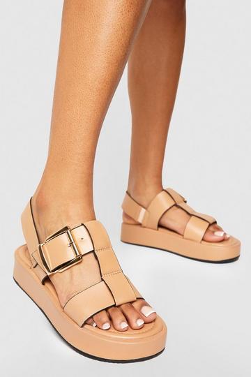 Chunky Flatform Buckle Sandals stone