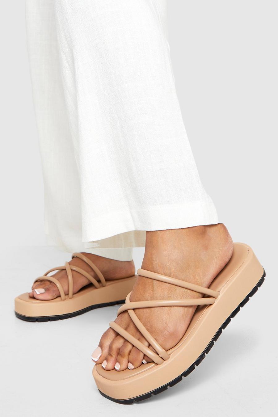 Mocha Chunky Flatform Multi Strap Sandals image number 1