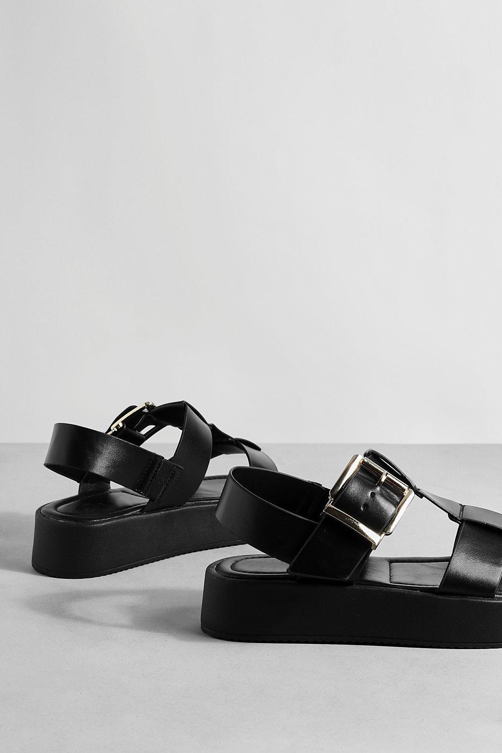 Boohoo Women s Wide Fit Chunky Flatform Buckle Sandals Black