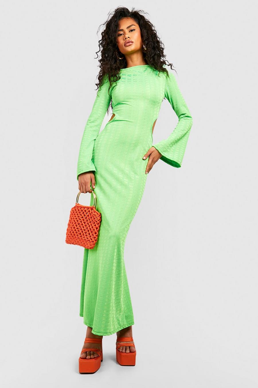 Olive green Textured Cut Out Waist Maxi Dress image number 1