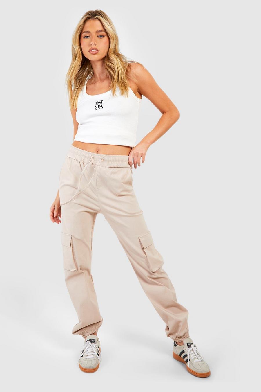 Stone Stretch High Waisted Cargo Joggers image number 1