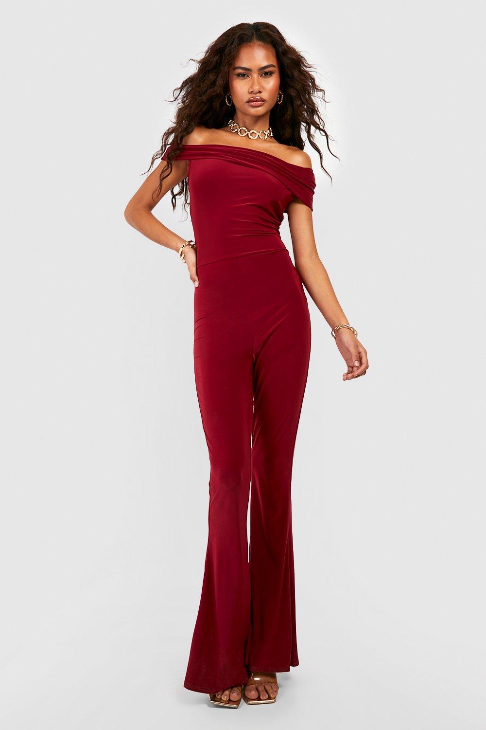 Boohoo store burgundy jumpsuit