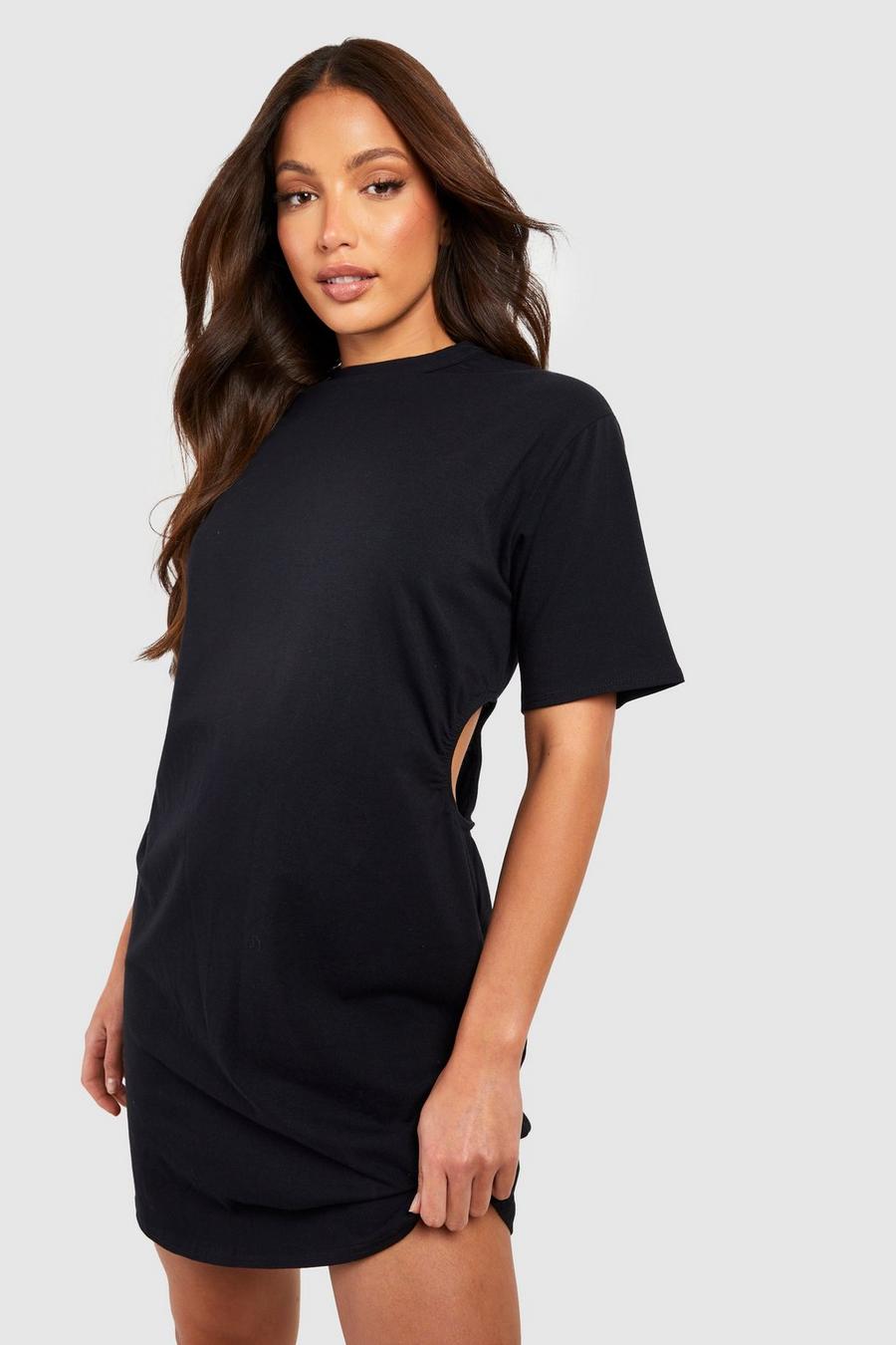 Black Tall Cut Out Ruched Detail T-shirt Dress