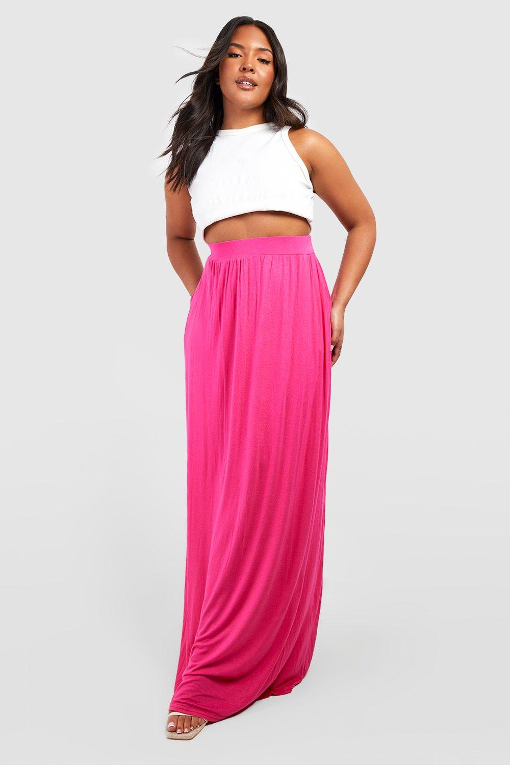 Plus Pocket Front Jersey Maxi Skirt