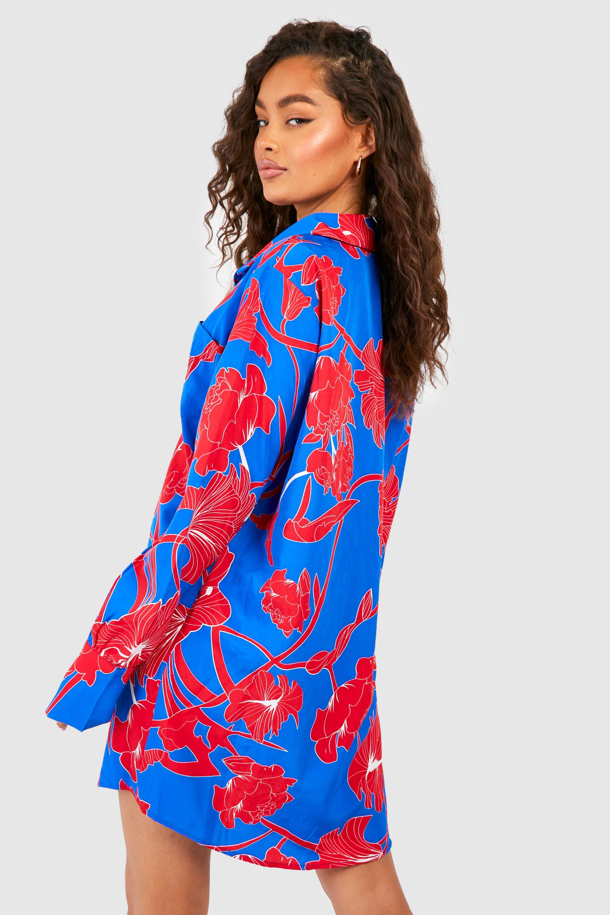 Abstract Floral Shirt Dress