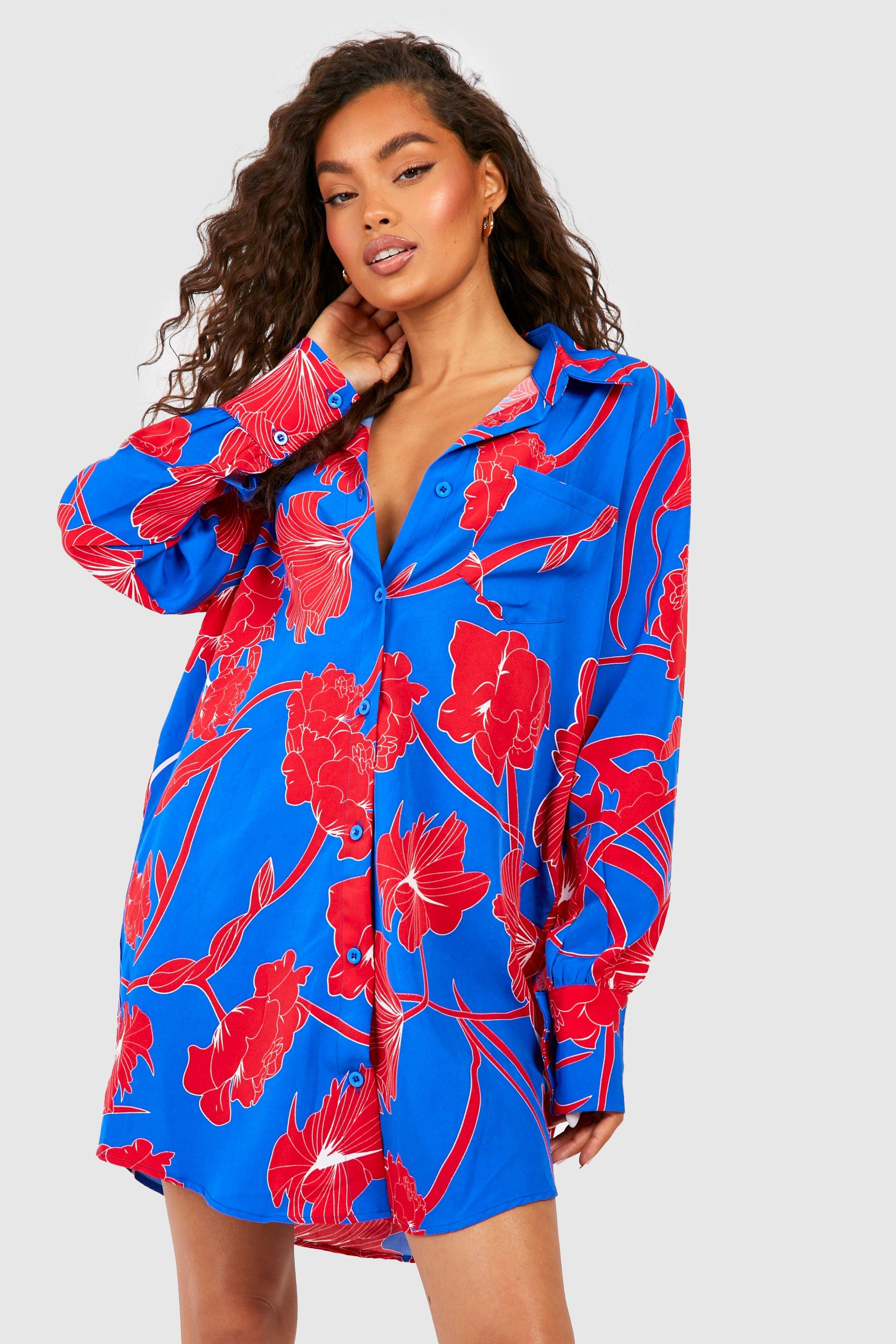 Abstract Floral Shirt Dress boohoo IL