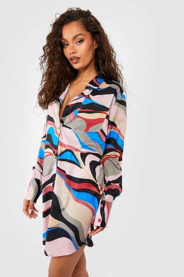 Abstaract Print Shirt Dress multi