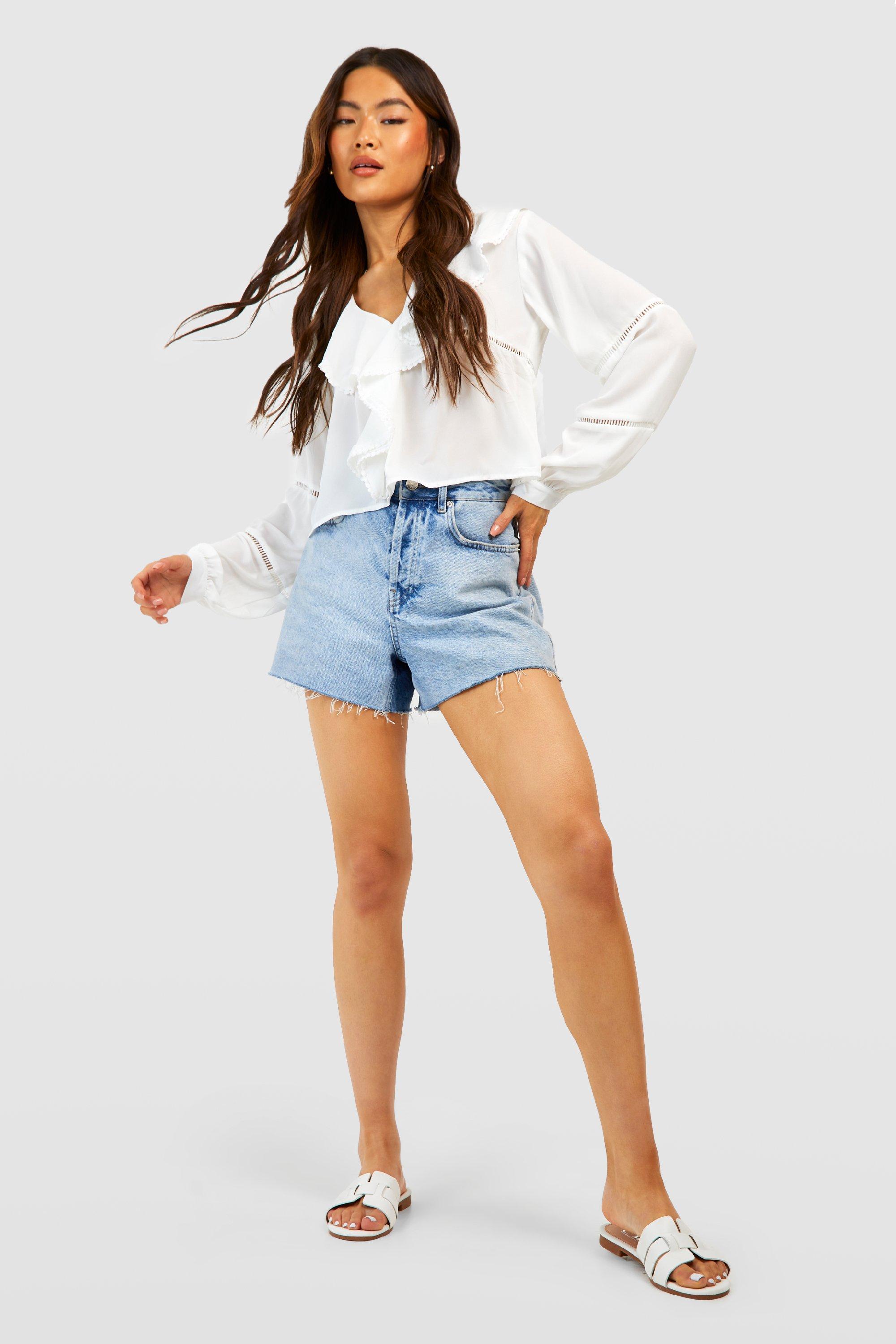 Frill Neck Blouse + High Waist Jeans