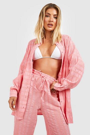 Textured Oversized Beach Shirt pink