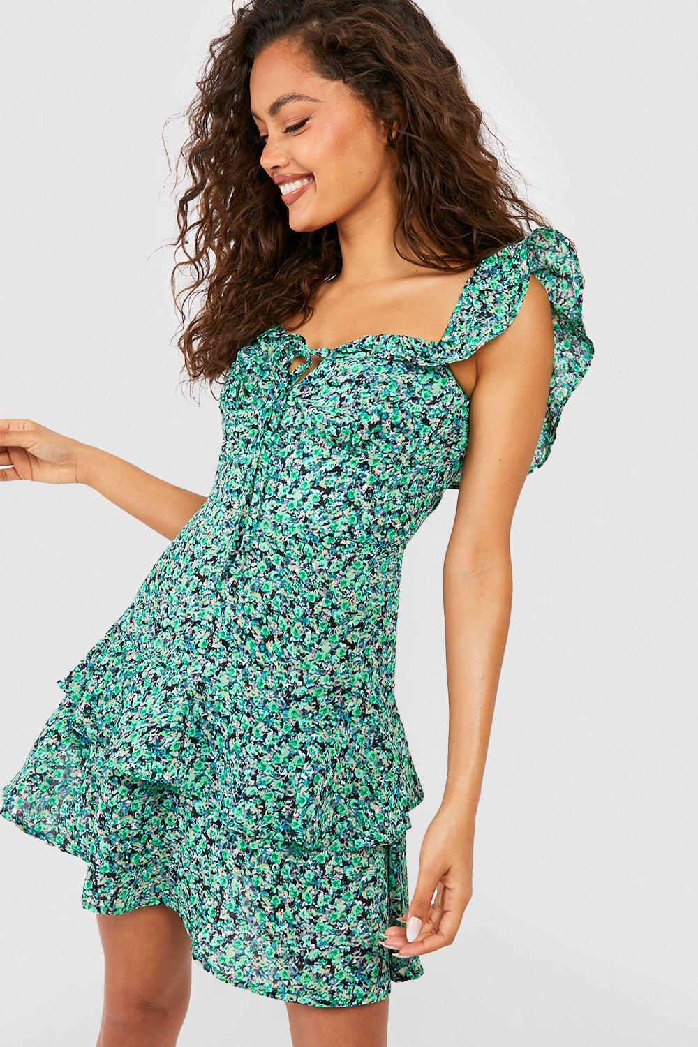 Green ditsy floral outlet dress