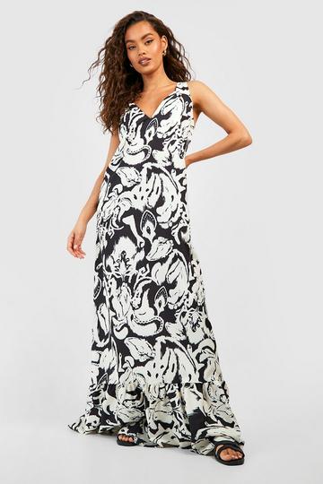 Abstract Trapeze Maxi Dress black