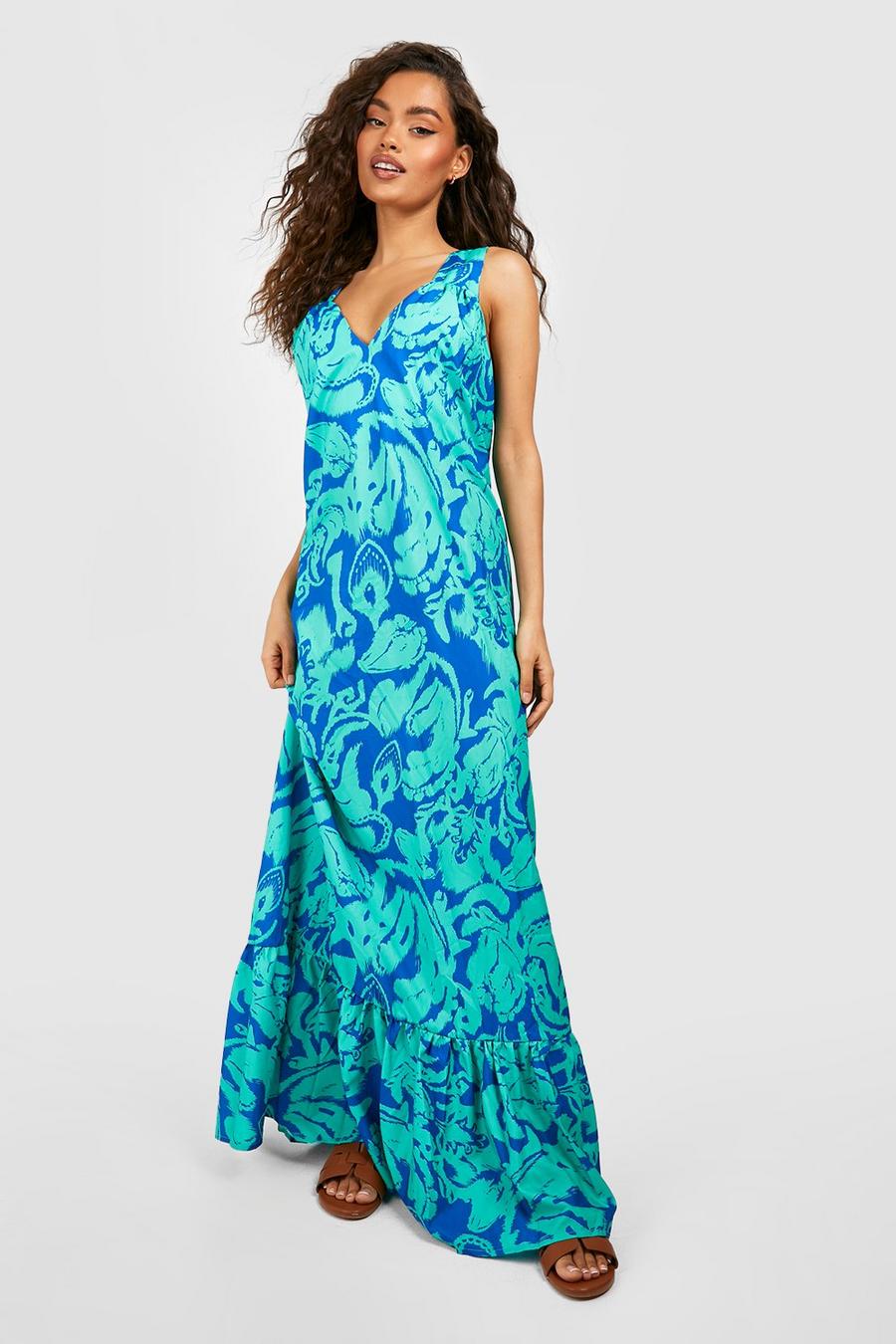 Green Abstract Trapeze Maxi Dress image number 1