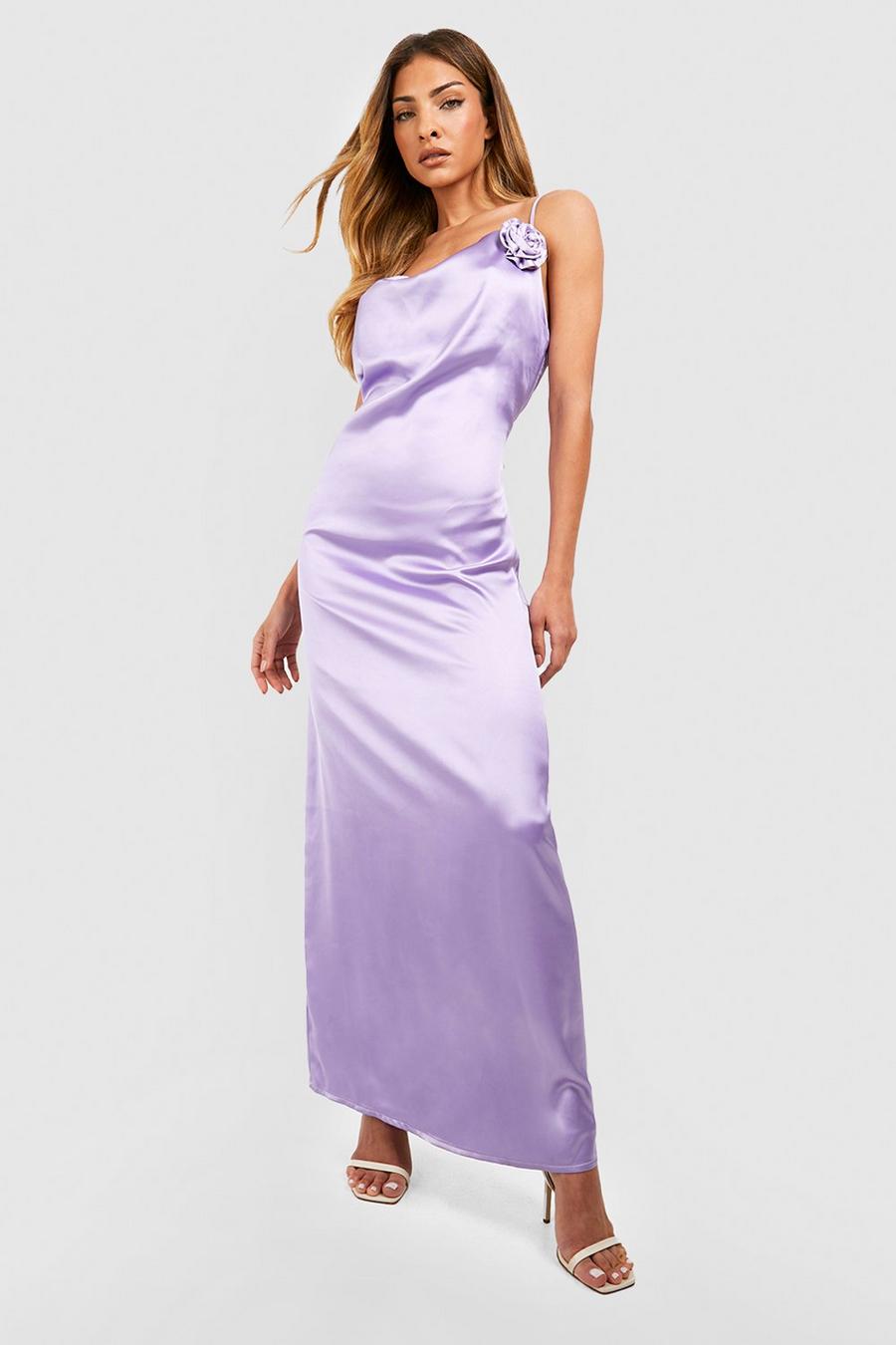 Lilac viola Satin Occasion Maxi Dress