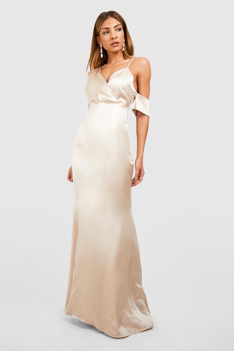 Champagne beis Satin Occasion Maxi Dress image number 1