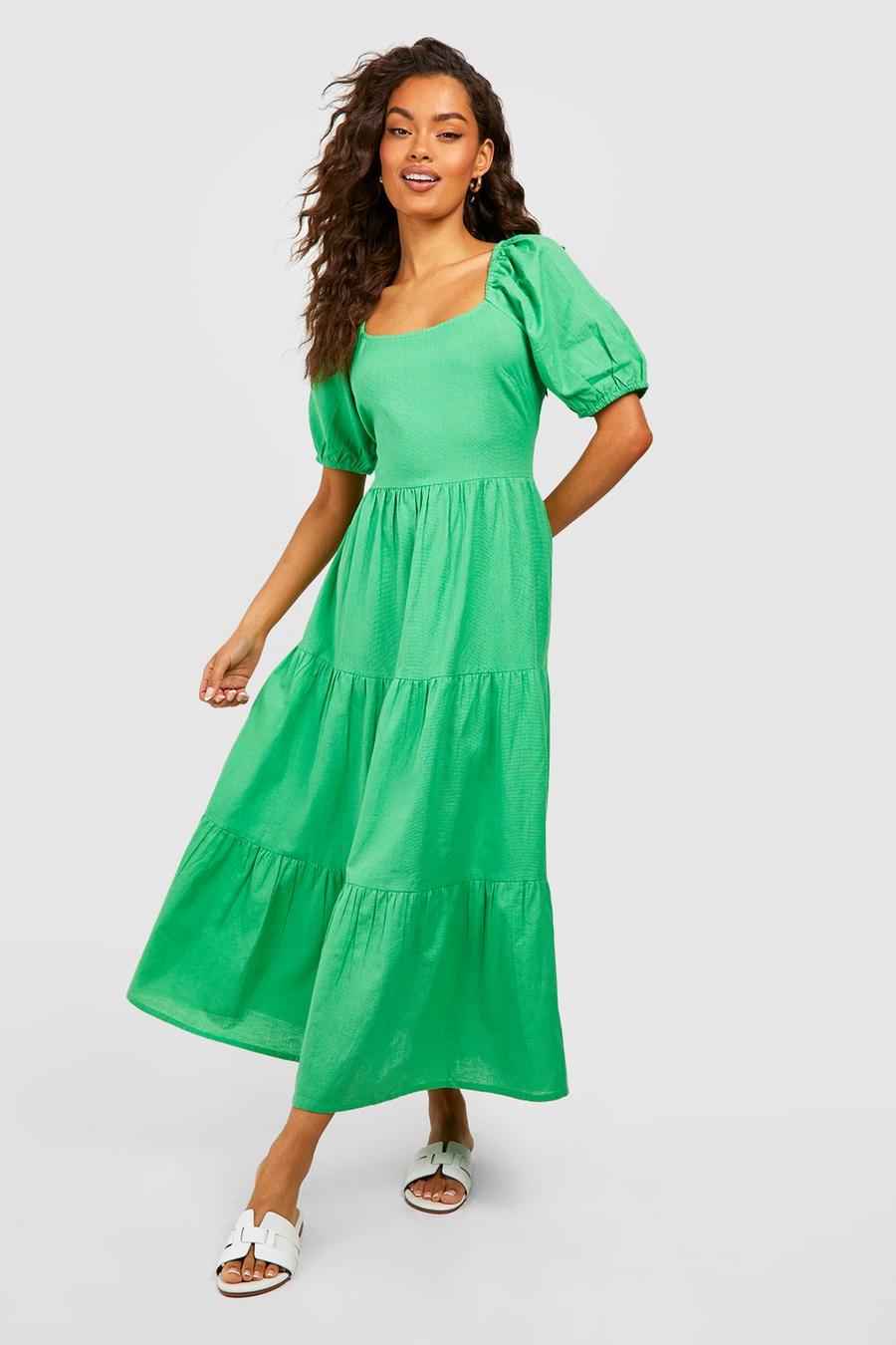 Bright green Cotton Poplin Midi Dress