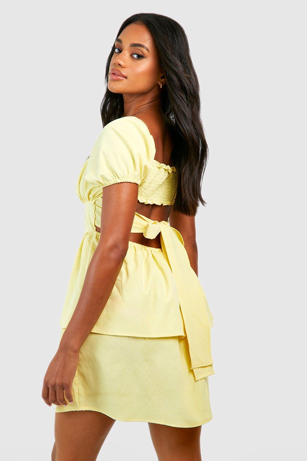 Boohoo yellow skater dress hotsell