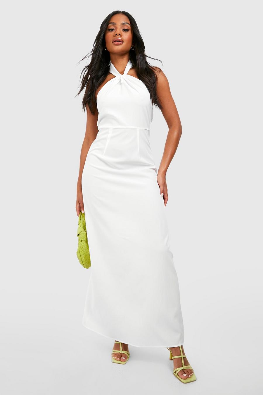 White Textured Halterneck Maxi Dress image number 1