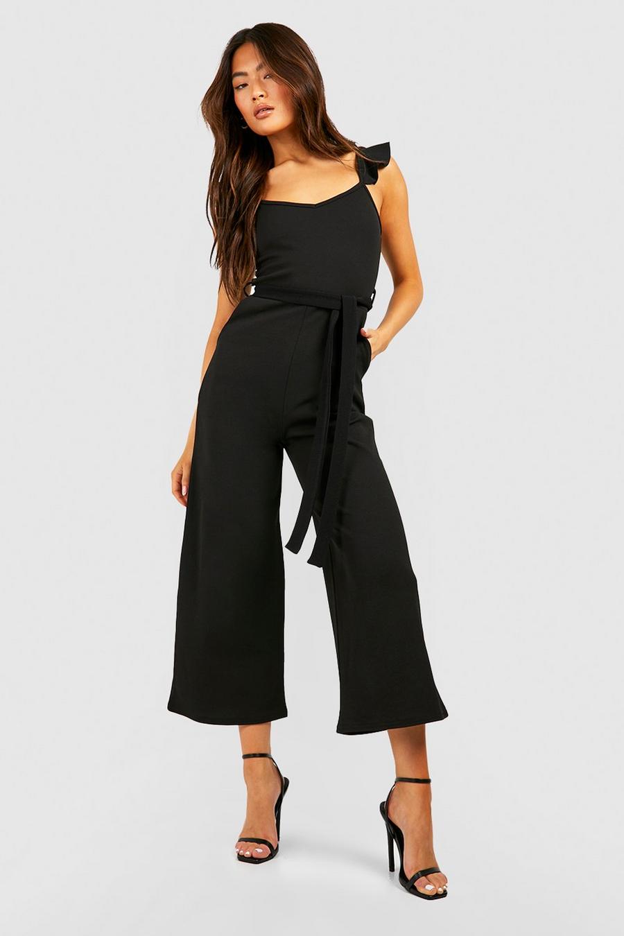 Black Ruffle Strappy Culotte Jumpsuit image number 1
