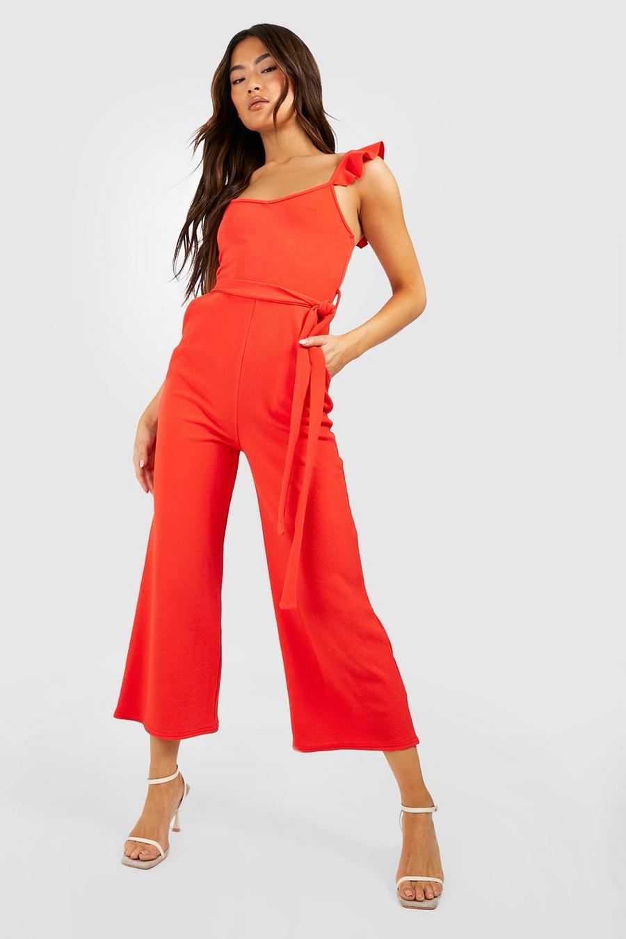 Orange Ruffle Strappy Culotte Jumpsuit image number 1