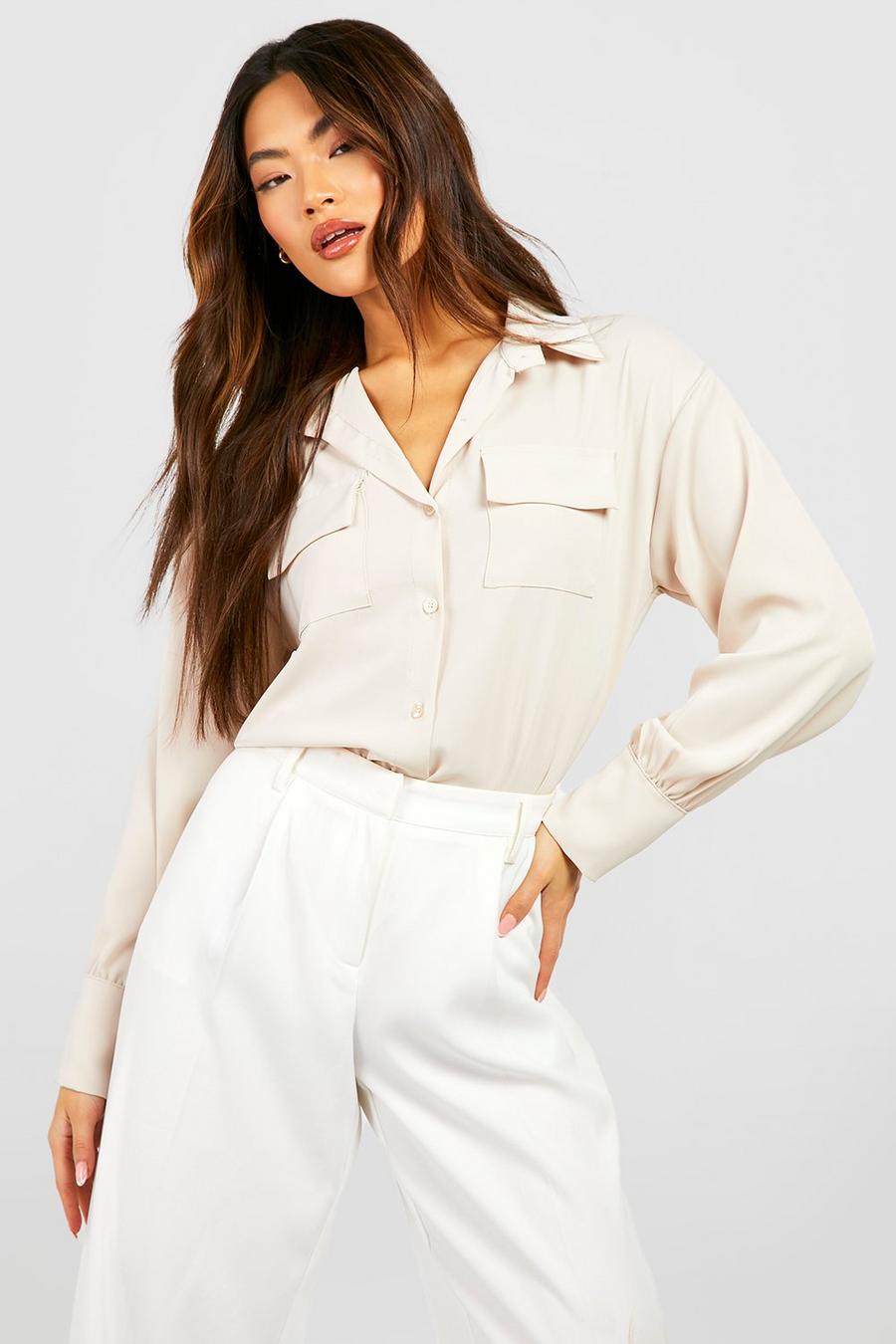 Cream white Fluid Woven Relaxed Fit Tailored Shirt image number 1