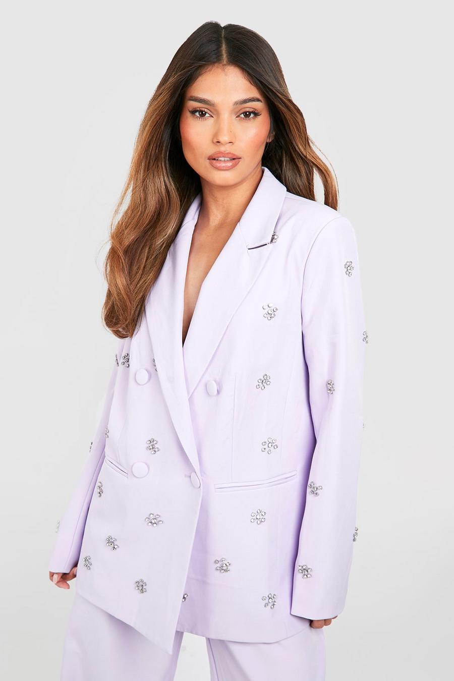 Lilac Daisy Crystal Embellished Double Breasted Blazer image number 1
