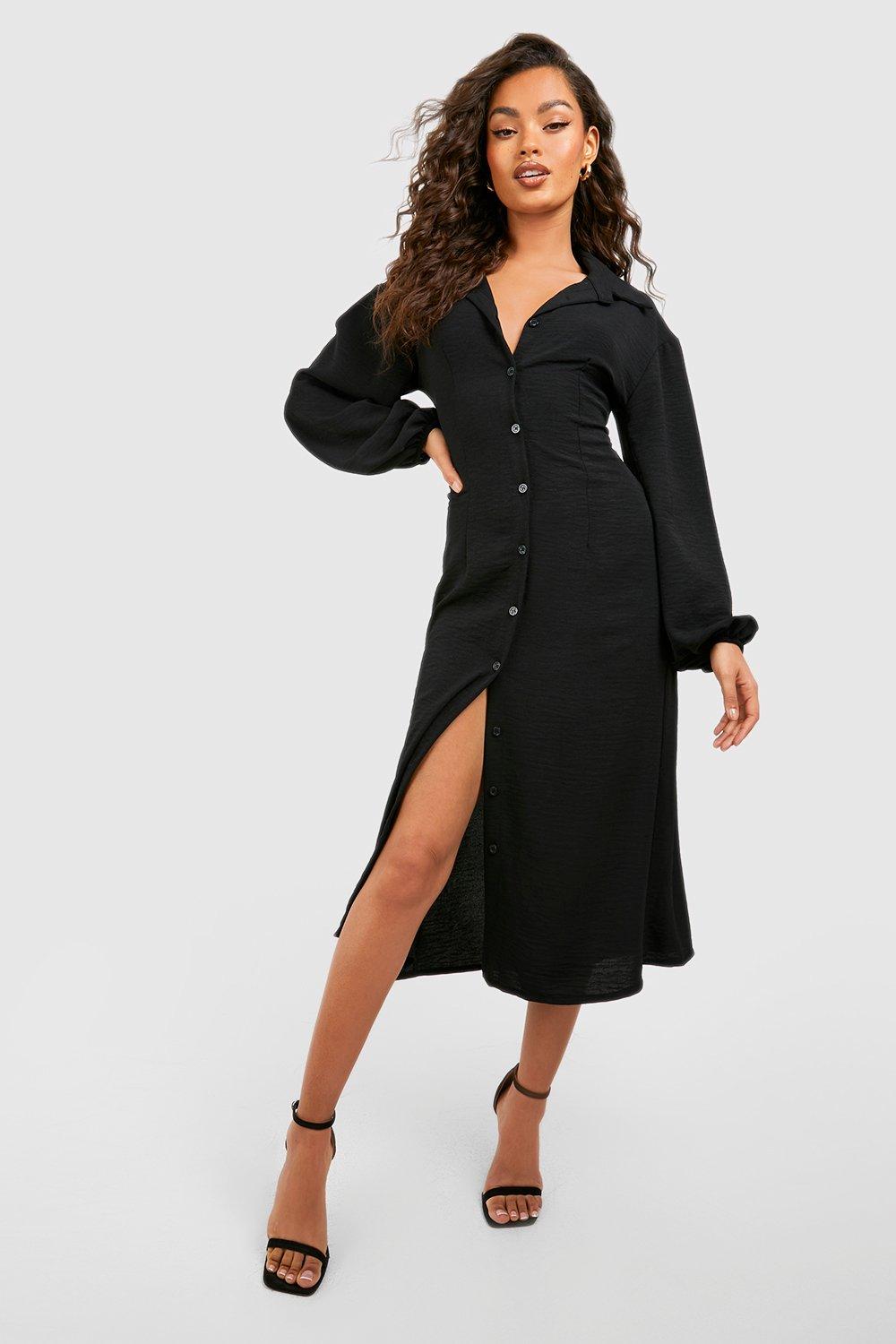 boohoo Hammered Volume Sleeve Maxi Shirt Dress | Debenhams