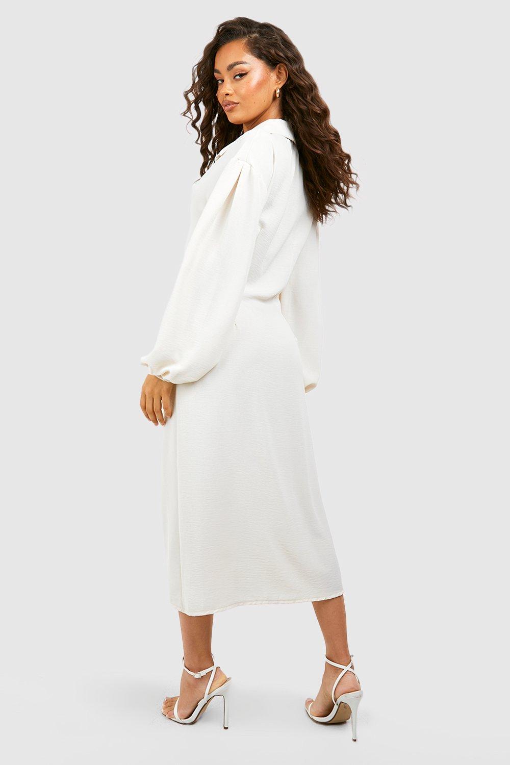 Women s Hammered Volume Sleeve Maxi Shirt Dress Boohoo UK