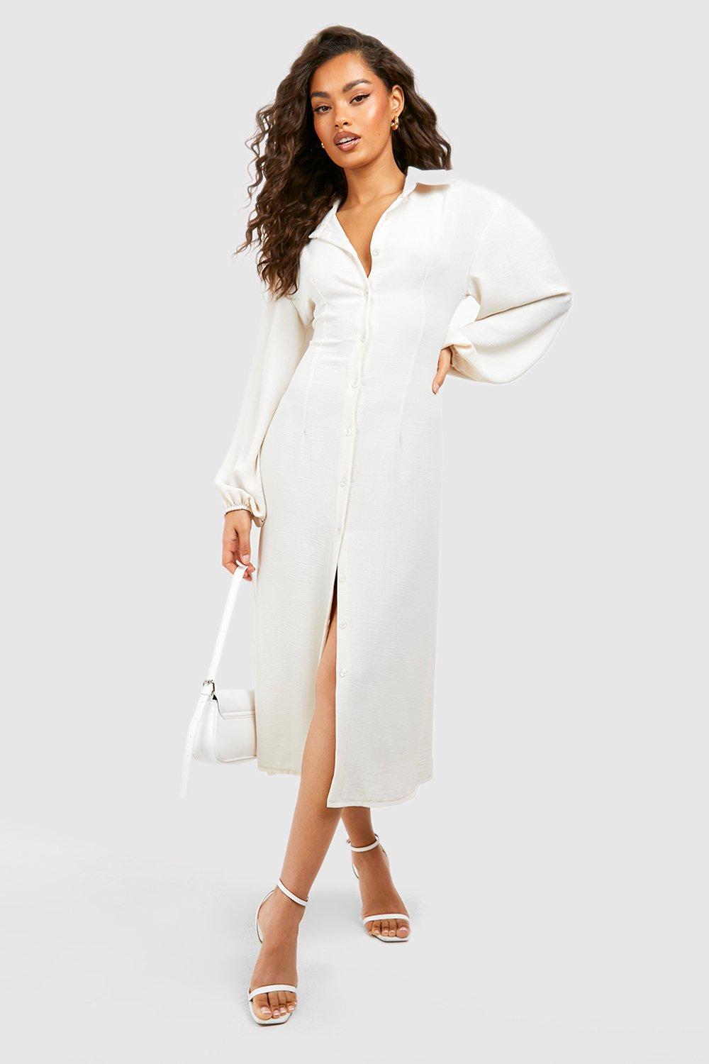 Hammered Volume Sleeve Maxi Shirt Dress