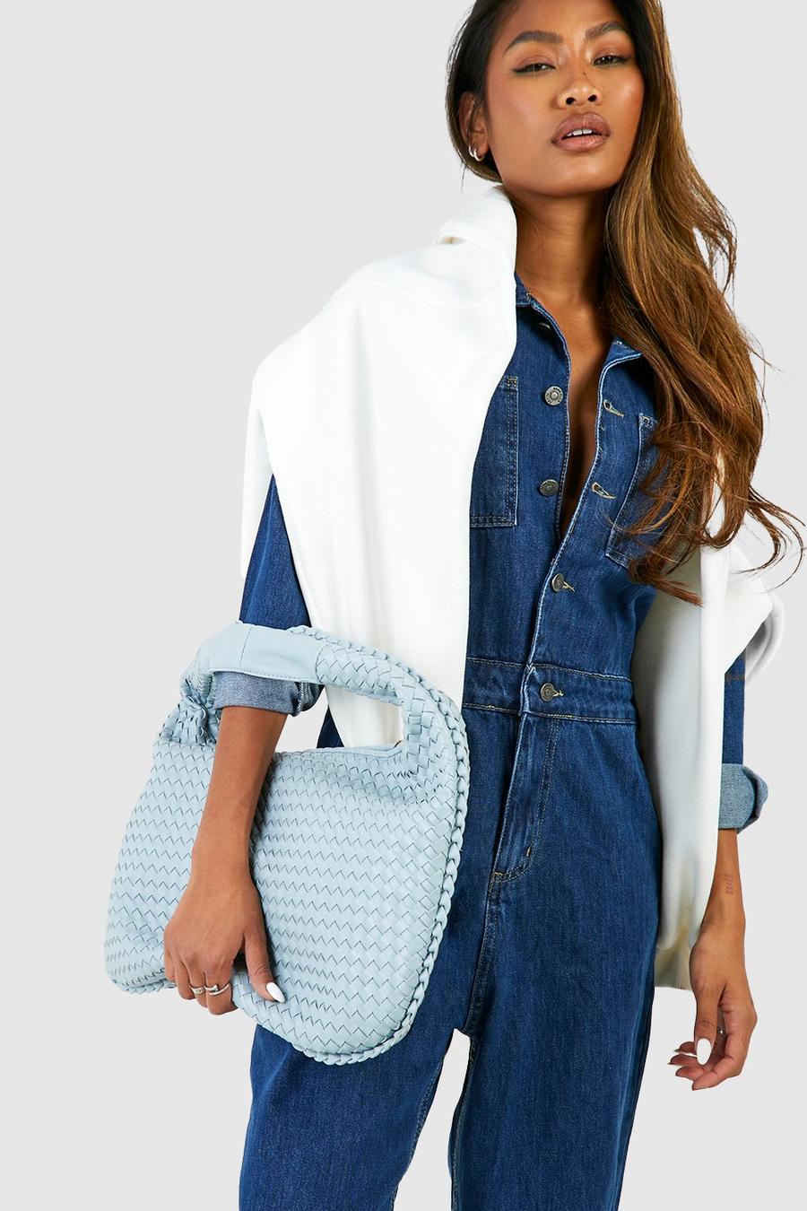 Baby blue Woven Slouchy Tote Bag image number 1