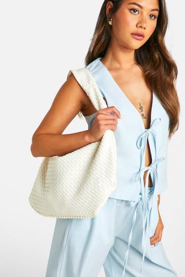 Woven Slouchy Tote Bag cream
