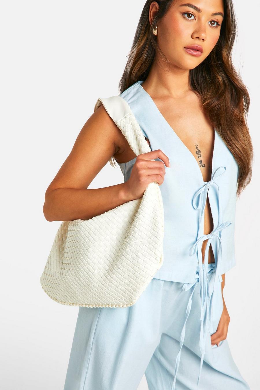 Cream Woven Slouchy Tote Bag