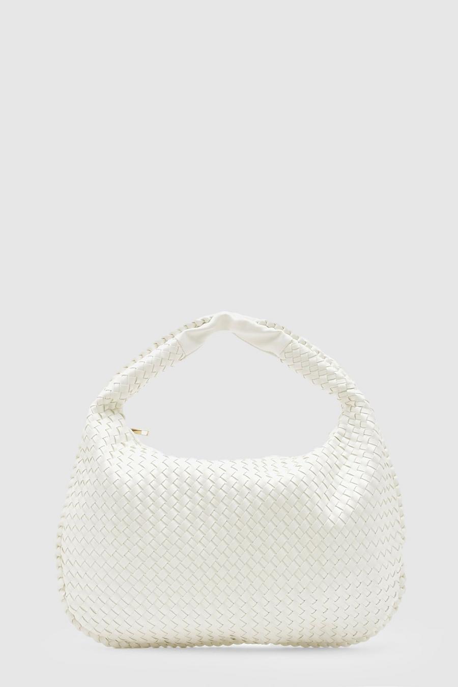 Cream white Woven Slouchy Tote Bag