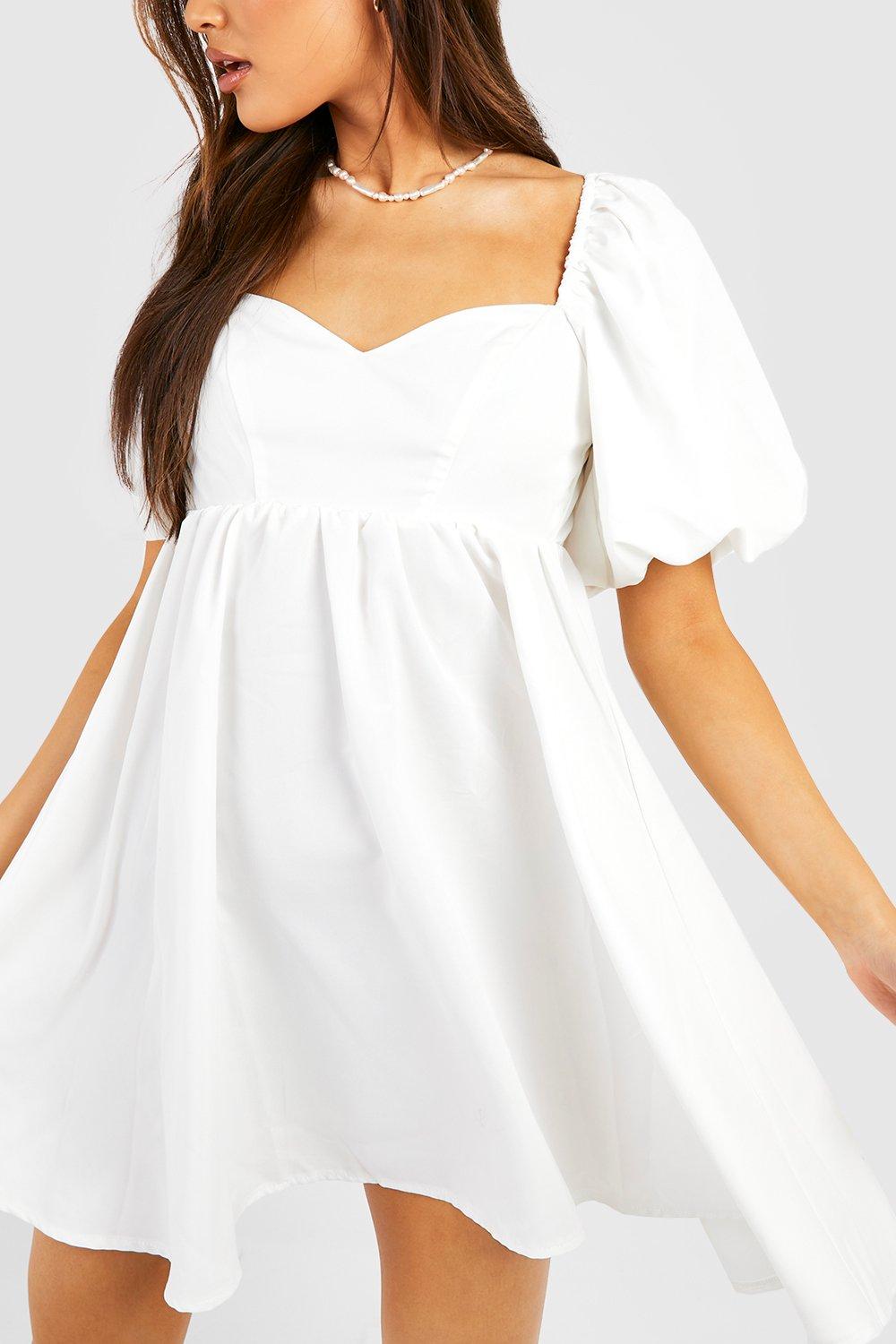 Boohoo lace skater dress with flared cuffs in outlet white