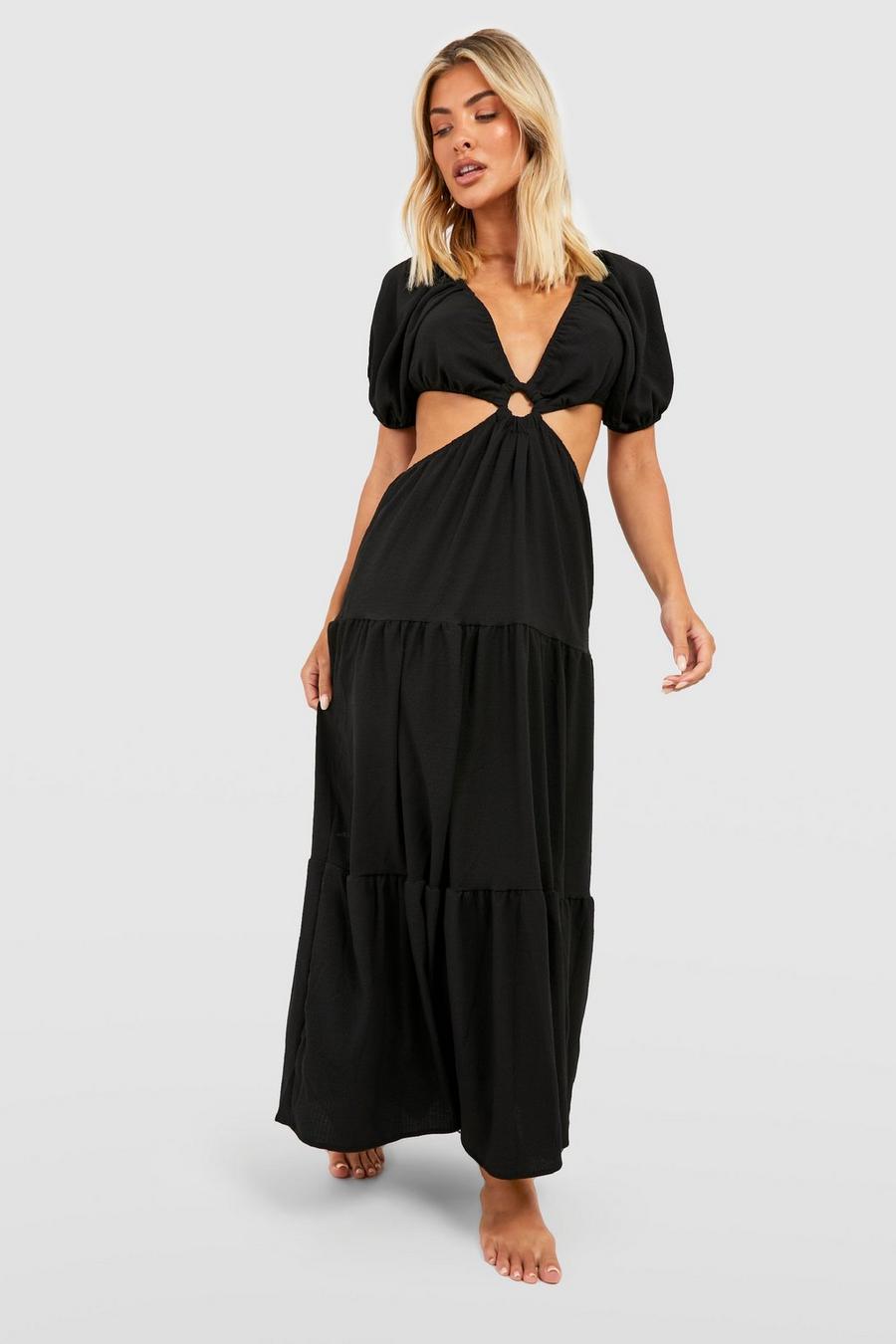 Black O-ring Cut Out Midaxi Beach Dress image number 1