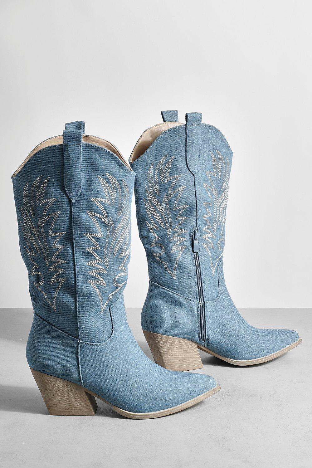 Blue denim cowboy fashion boots