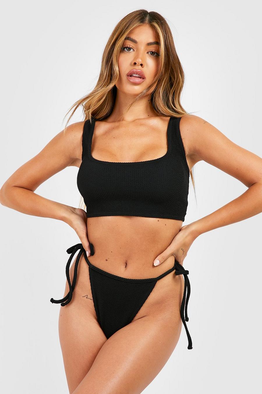 Black Mixa & Matcha Bikinitrosor med struktur och knytdetaljer image number 1