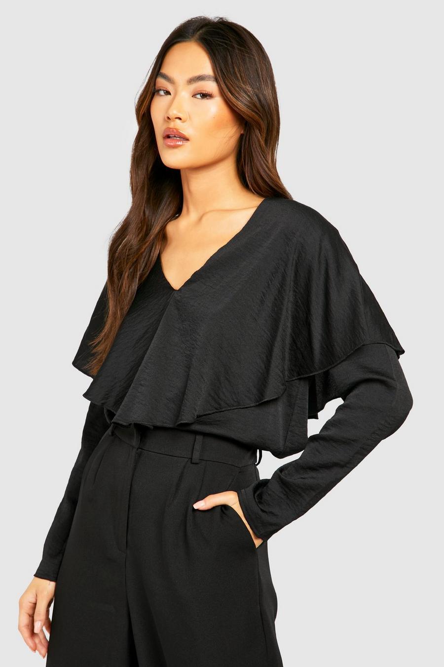 Blouse satinée martelée, Black