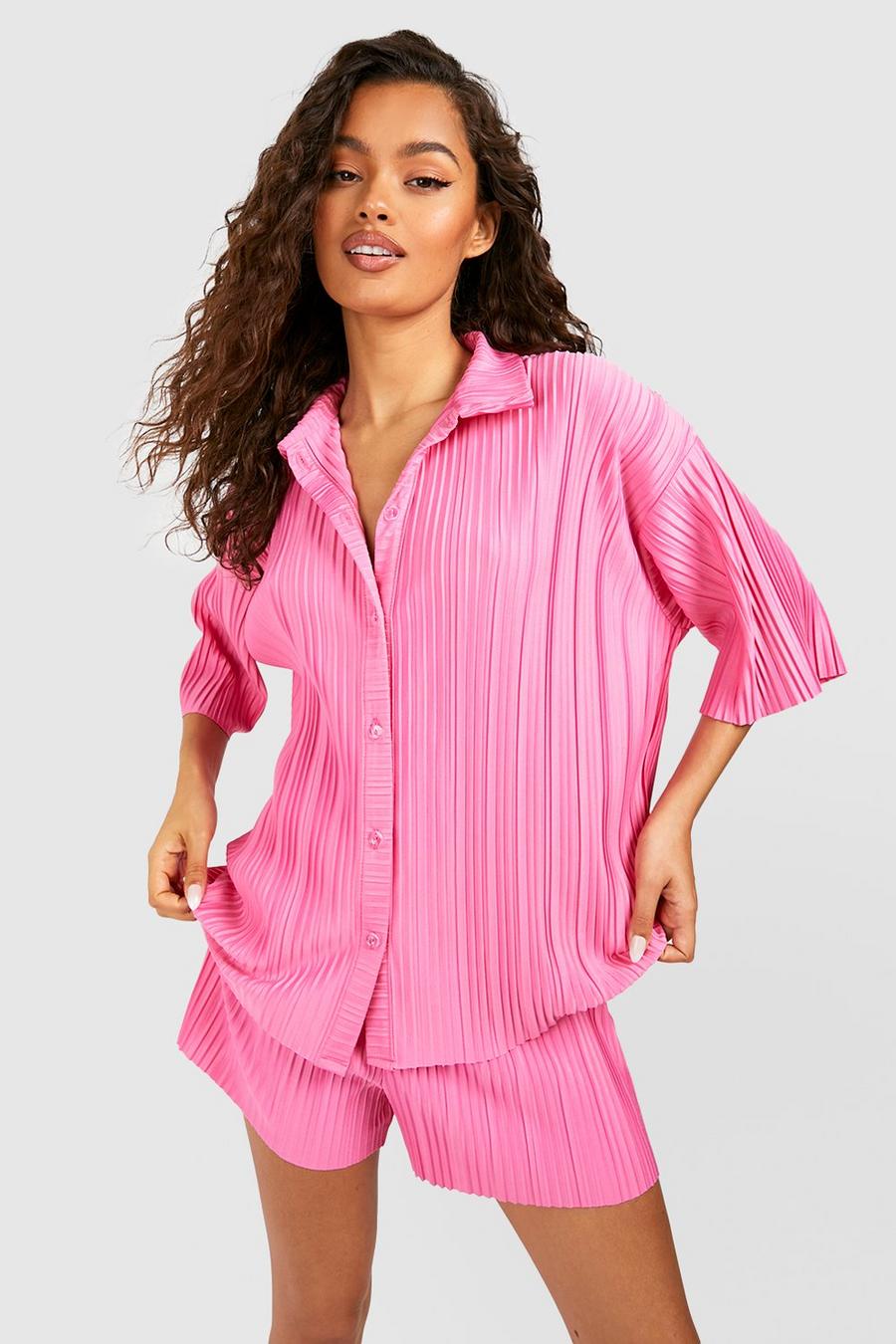 Camicia rilassata plissettata effetto opaco, Candy pink