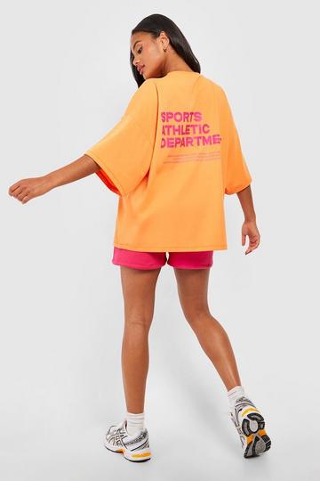 Orange Sports Athletic Slogan Oversized T-Shirt