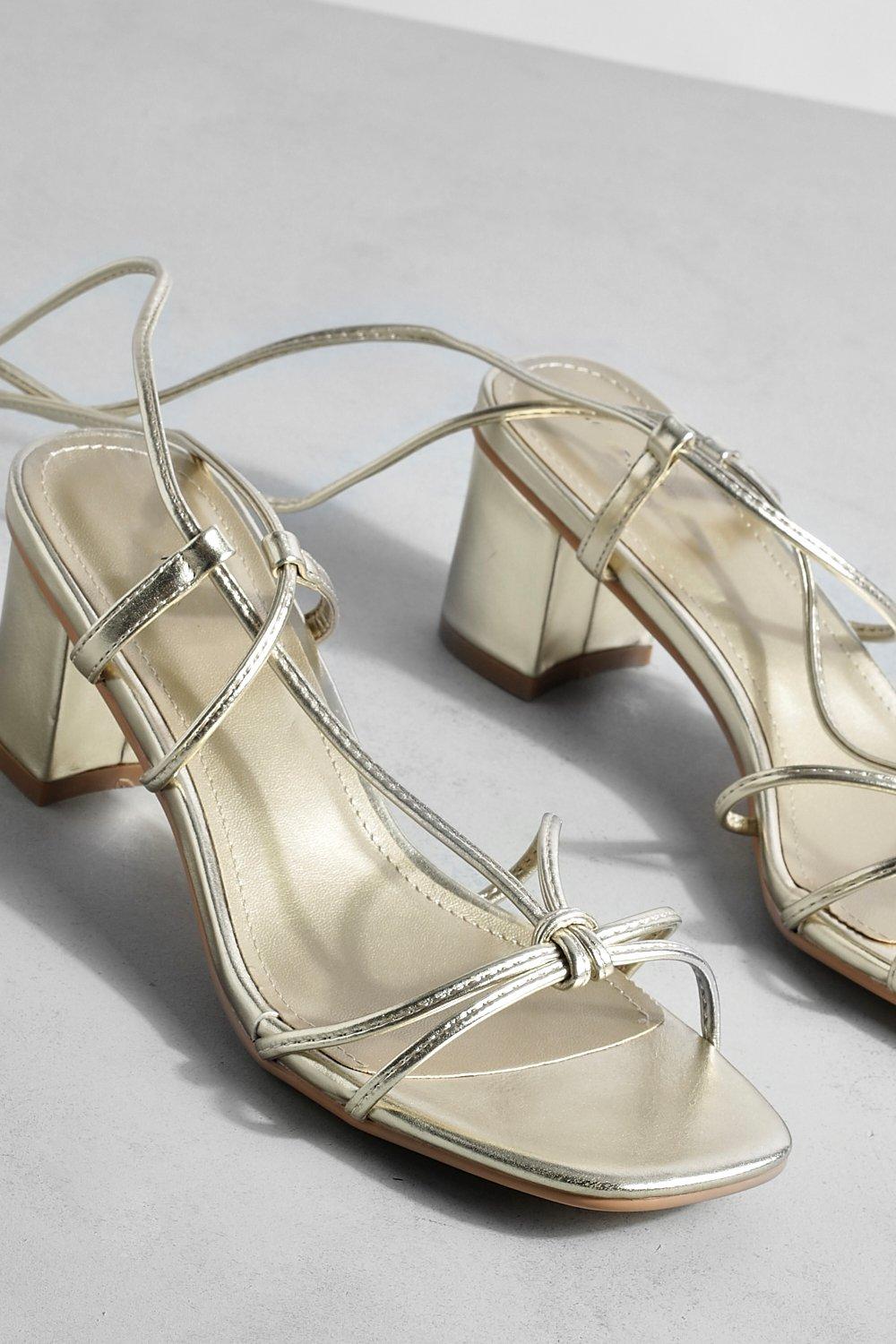 Gold strappy 2024 low heels