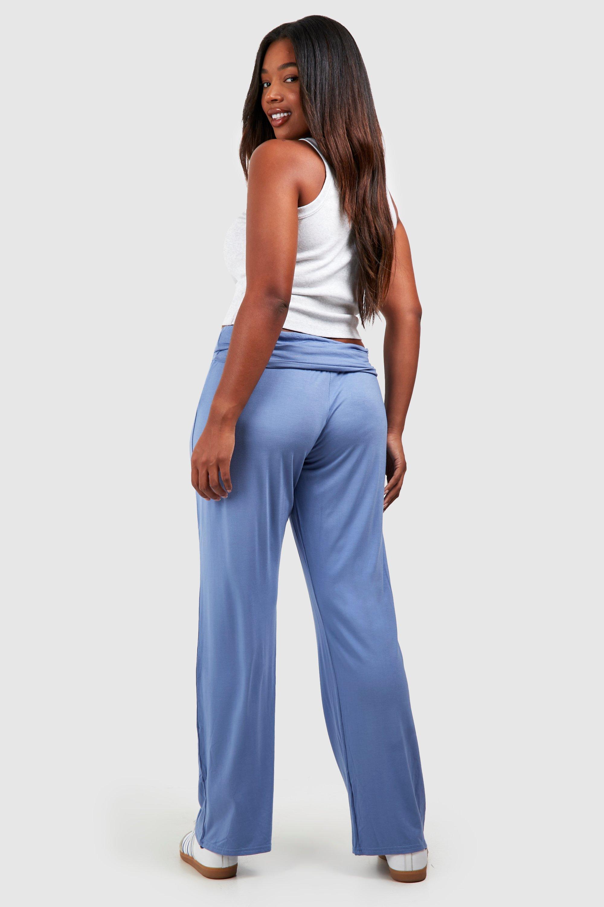 Plus Jersey Knit Basic Fold Over Waist Straight Leg Pants