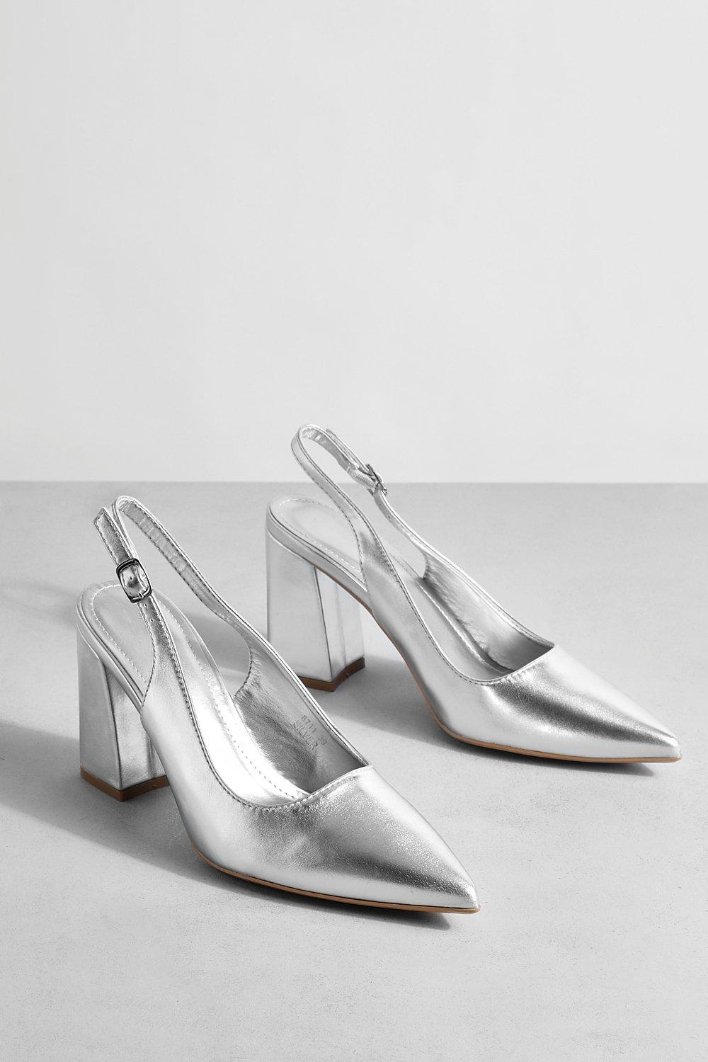 Silver slingback court outlet shoes