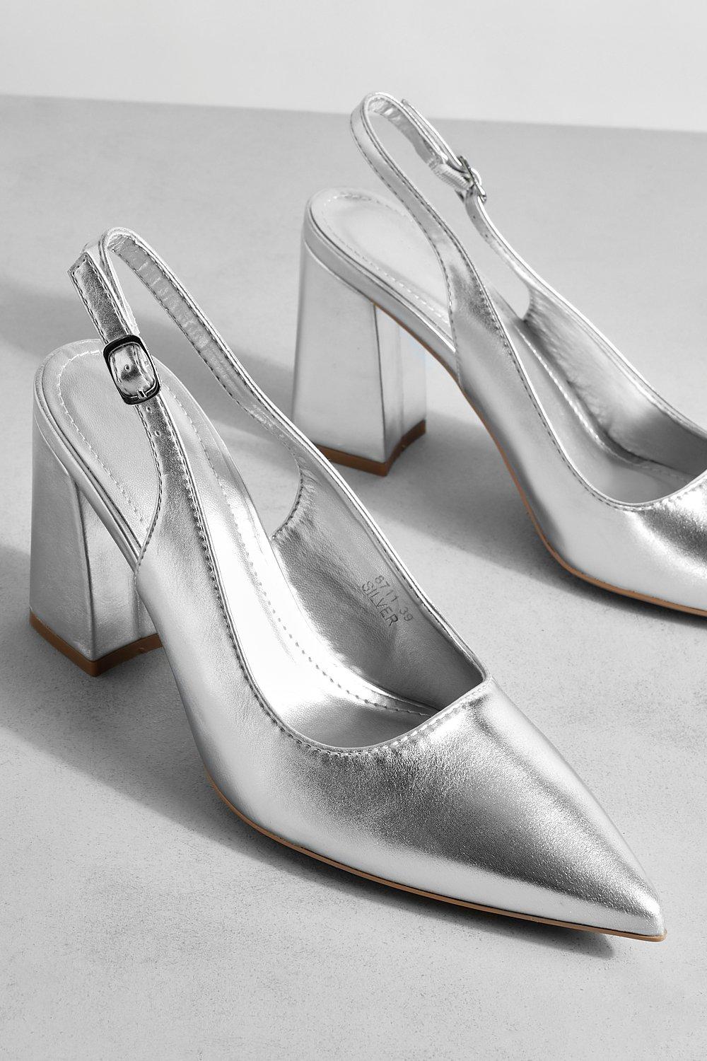 Ladies silver outlet slingback shoes