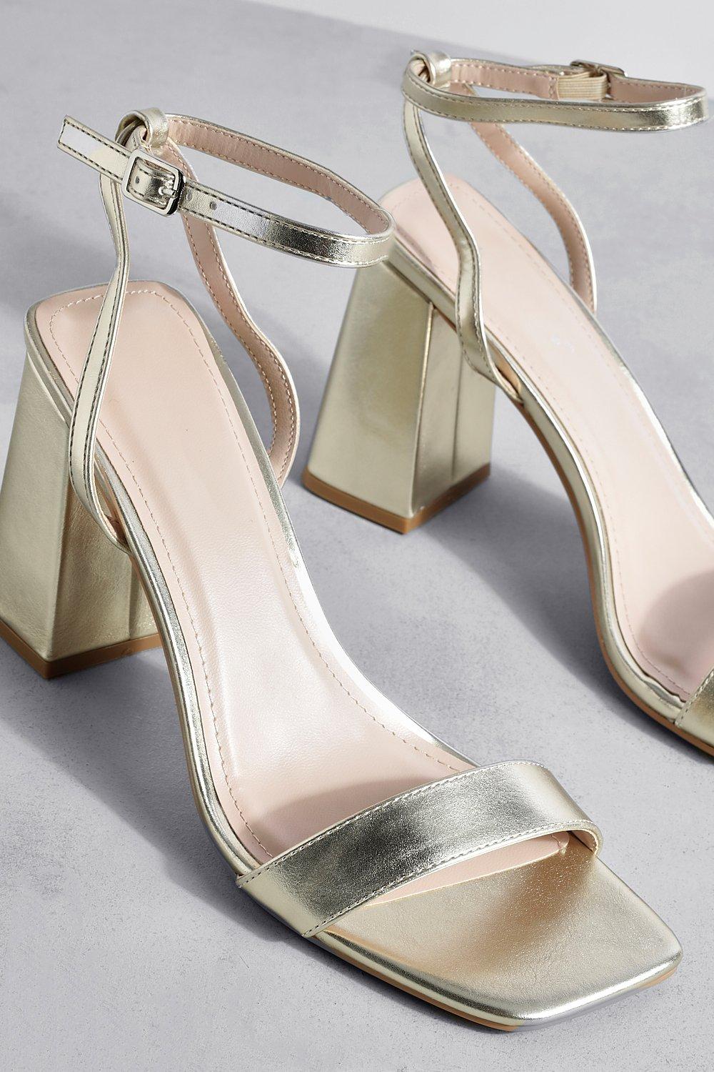 Metallic gold block clearance heels