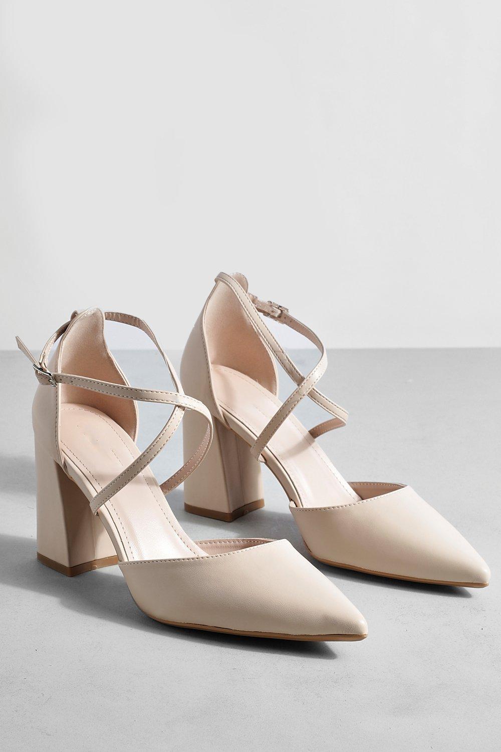 Crossover Front Block Heel Courts boohoo