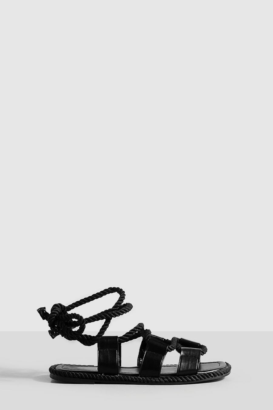 Black Tie Leg Rope Sandals image number 1